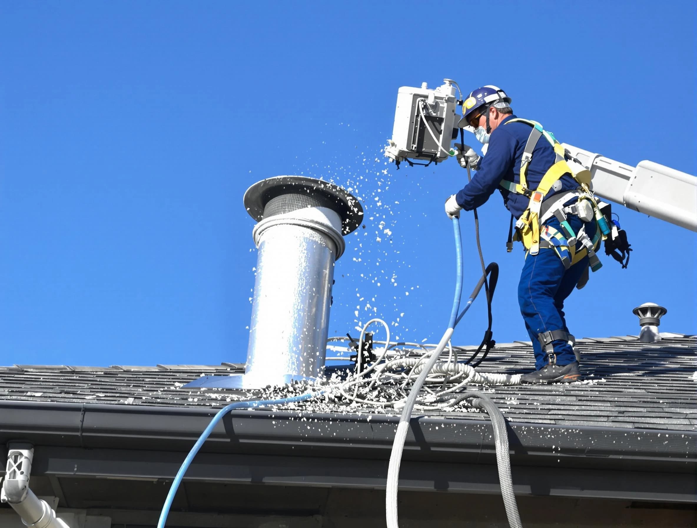 Dakota Ridge Dryer Vent Cleaning certified technician safely cleaning a roof-mounted dryer vent in Dakota Ridge