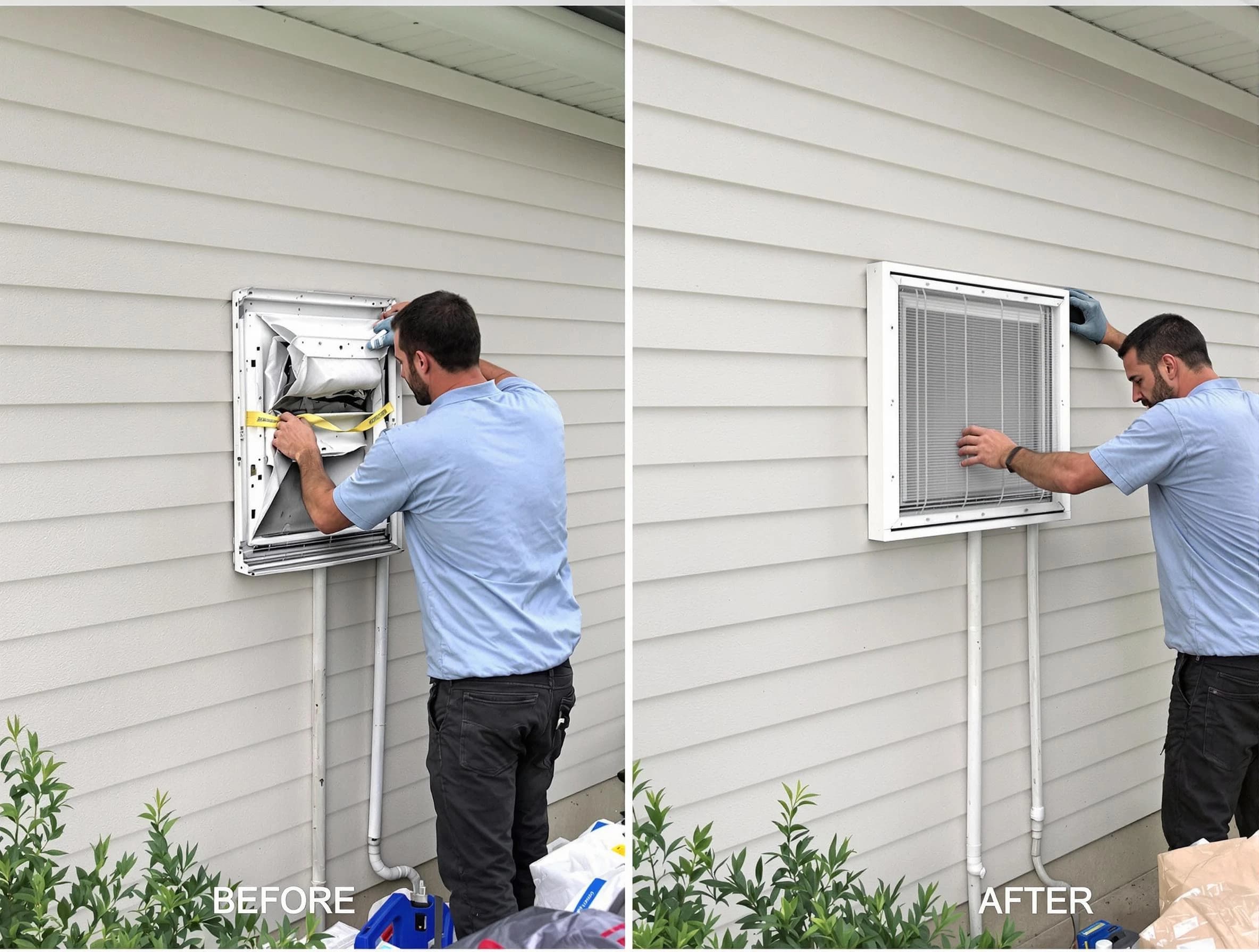 Dakota Ridge Dryer Vent Cleaning technician installing high-quality dryer vent cover at a residential property in Dakota Ridge